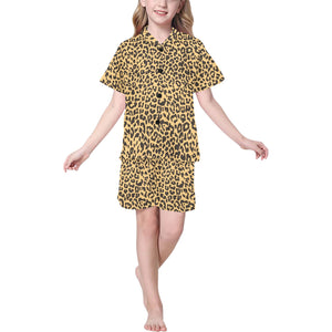 Leopard skin print Kids' Boys' Girls' V-Neck Short Pajama Set