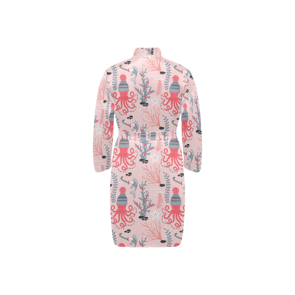 Octopus winter hat garland Fish candy Seaweed Cora Men's Long Sleeve Belted Night Robe