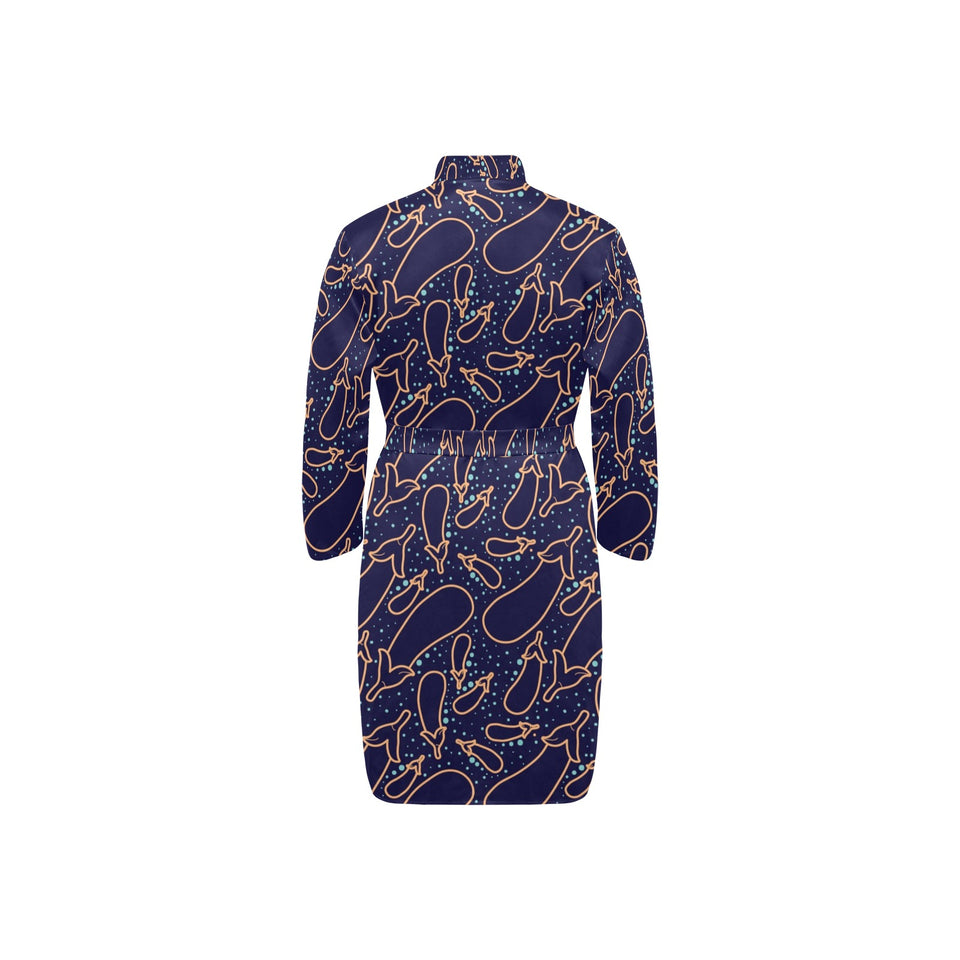 Eggplant Pattern Print Design 04 Men's Long Sleeve Belted Night Robe