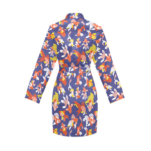 Goldfish Pattern Print Design 04 Women's Long Sleeve Belted Night Robe