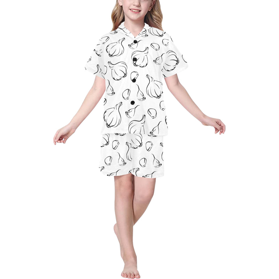 Garlic pattern black white Kids' Boys' Girls' V-Neck Short Pajama Set