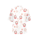 Daruma japanese wooden doll cherry blossom flower Women's All Over Print Hawaiian Shirt
