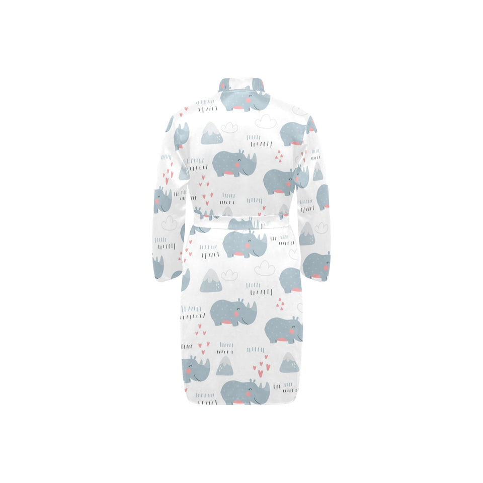 cute rhino heart pattern Men's Long Sleeve Belted Night Robe