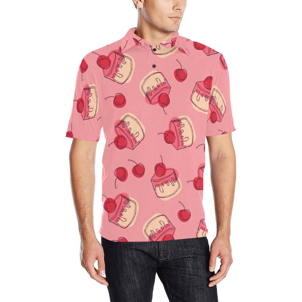 Cake cherry pattern Men's All Over Print Polo Shirt