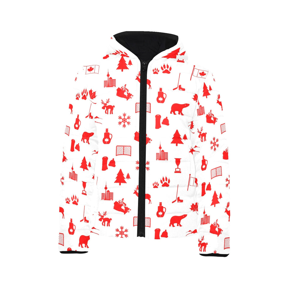 Canada Pattern Print Design 04 Kids' Boys' Girls' Padded Hooded Jacket