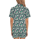 Pelican Pattern Print Design 03 Women's V-Neck Short Pajama Set