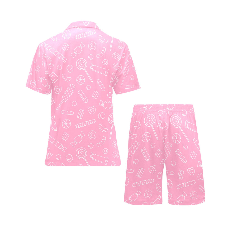 Sweet candy pink background Men's V-Neck Short Pajama Set