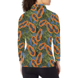 Colorful papaya tropical leaves Women's Long Sleeve Polo Shirt