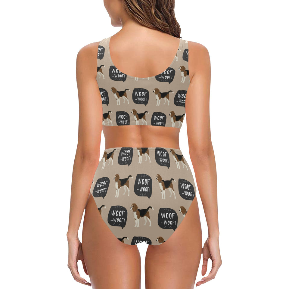 Beagle pattern Chest Bowknot High Waisted Bikini Swimsuit