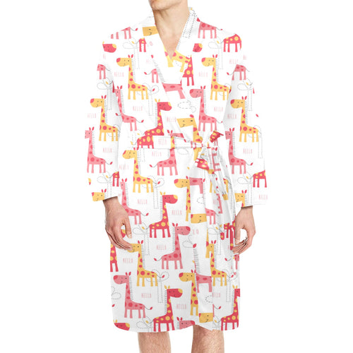 Giraffe Pattern Print Design 03 Men's Long Sleeve Belted Night Robe