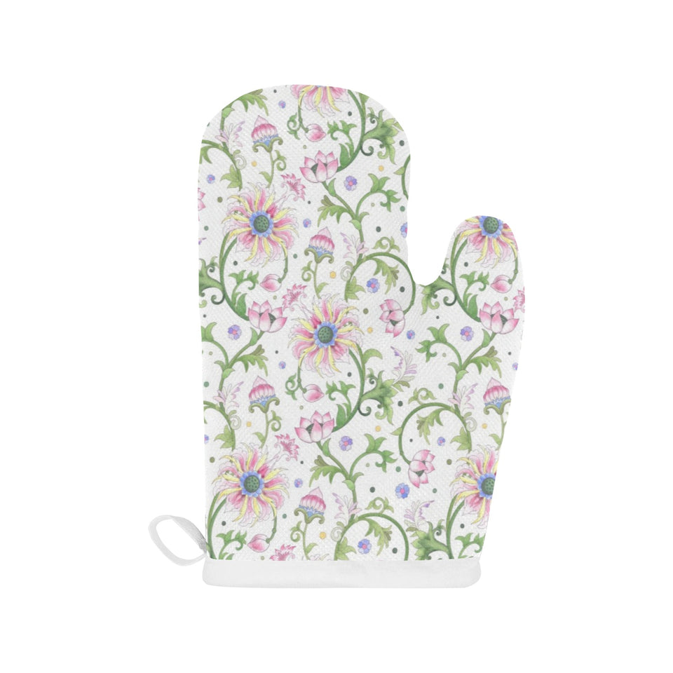 Beautiful pink lotus waterlily leaves pattern Heat Resistant Oven Mitts