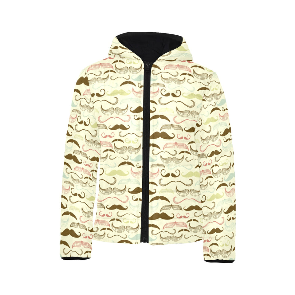 Mustache Beard Pattern Print Design 01 Kids' Boys' Girls' Padded Hooded Jacket