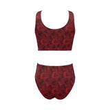 Rose Pattern Print Design 03 Chest Bowknot High Waisted Bikini Swimsuit