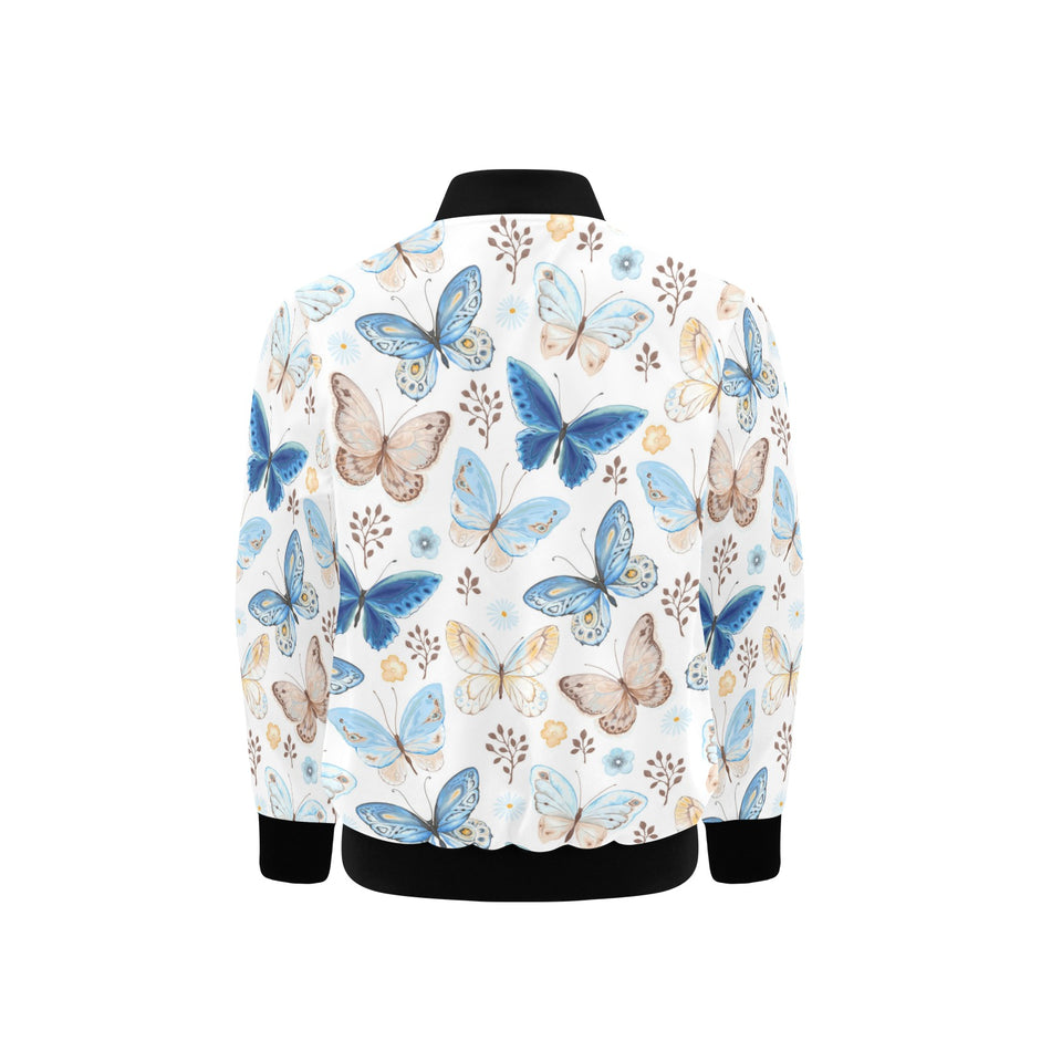 blue butterfly pattern Kids' Boys' Girls' Bomber Jacket