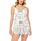Cute sushi icon pattern Chest Sexy Pleated Two Piece Swim Dress