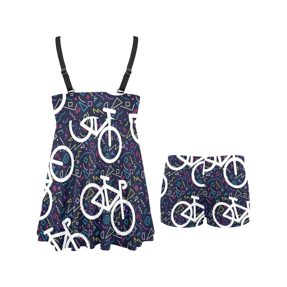 Bicycle Pattern Print Design 03 Chest Sexy Pleated Two Piece Swim Dress