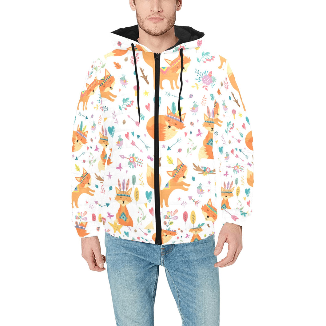 cute tribal fox pattern Men's Padded Hooded Jacket