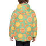 orange fruit pattern green background Kids' Boys' Girls' Padded Hooded Jacket