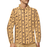 Egypt Hieroglyphics Pattern Print Design 02 Men's Long Sleeve Polo Shirt
