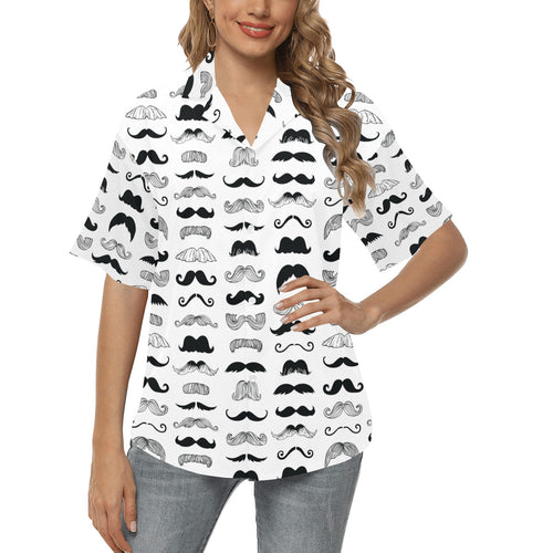 Mustache Beard Pattern Print Design 04 Women's All Over Print Hawaiian Shirt