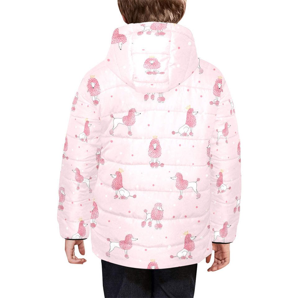 Poodle dog pink color theme Kids' Boys' Girls' Padded Hooded Jacket