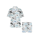 Cute dolphins Childish Style pattern Women's V-Neck Short Pajama Set