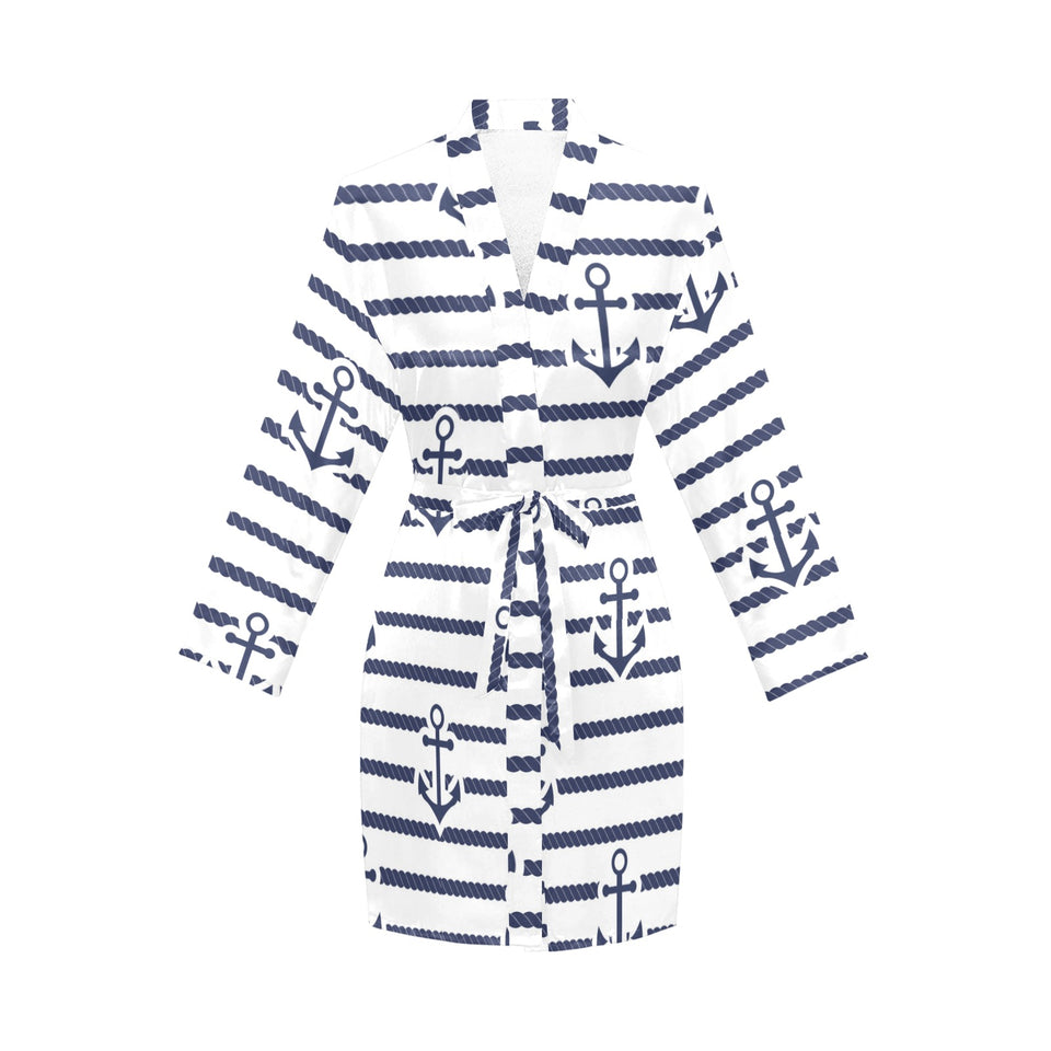Anchor rope nautical pattern Women's Long Sleeve Belted Night Robe