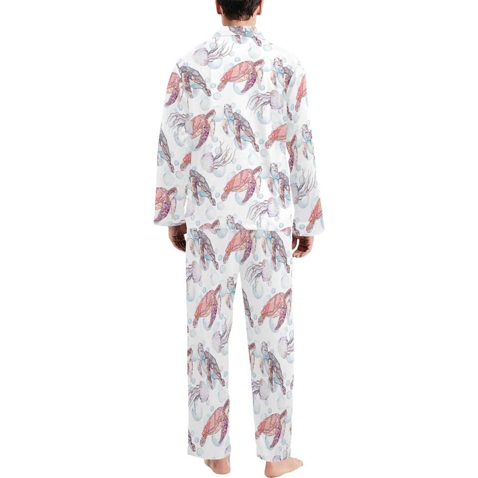 Watercolor sea turtle jellyfish pattern Men's Long Pajama Set
