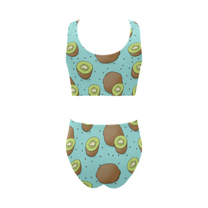 Kiwi blue background Chest Bowknot High Waisted Bikini Swimsuit