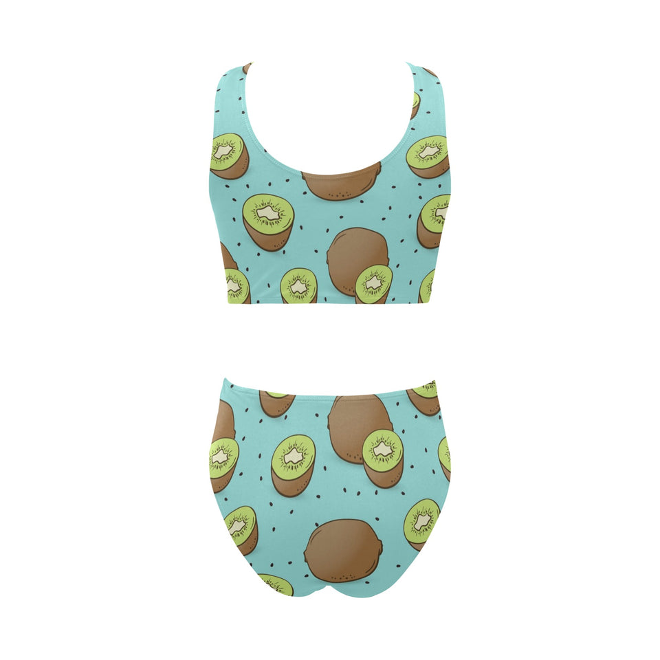 Kiwi blue background Chest Bowknot High Waisted Bikini Swimsuit