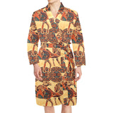 Camel polynesian tribal design pattern Men's Long Sleeve Belted Night Robe