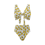Beer design pattern Chest Bowknot High Waisted Bikini Swimsuit