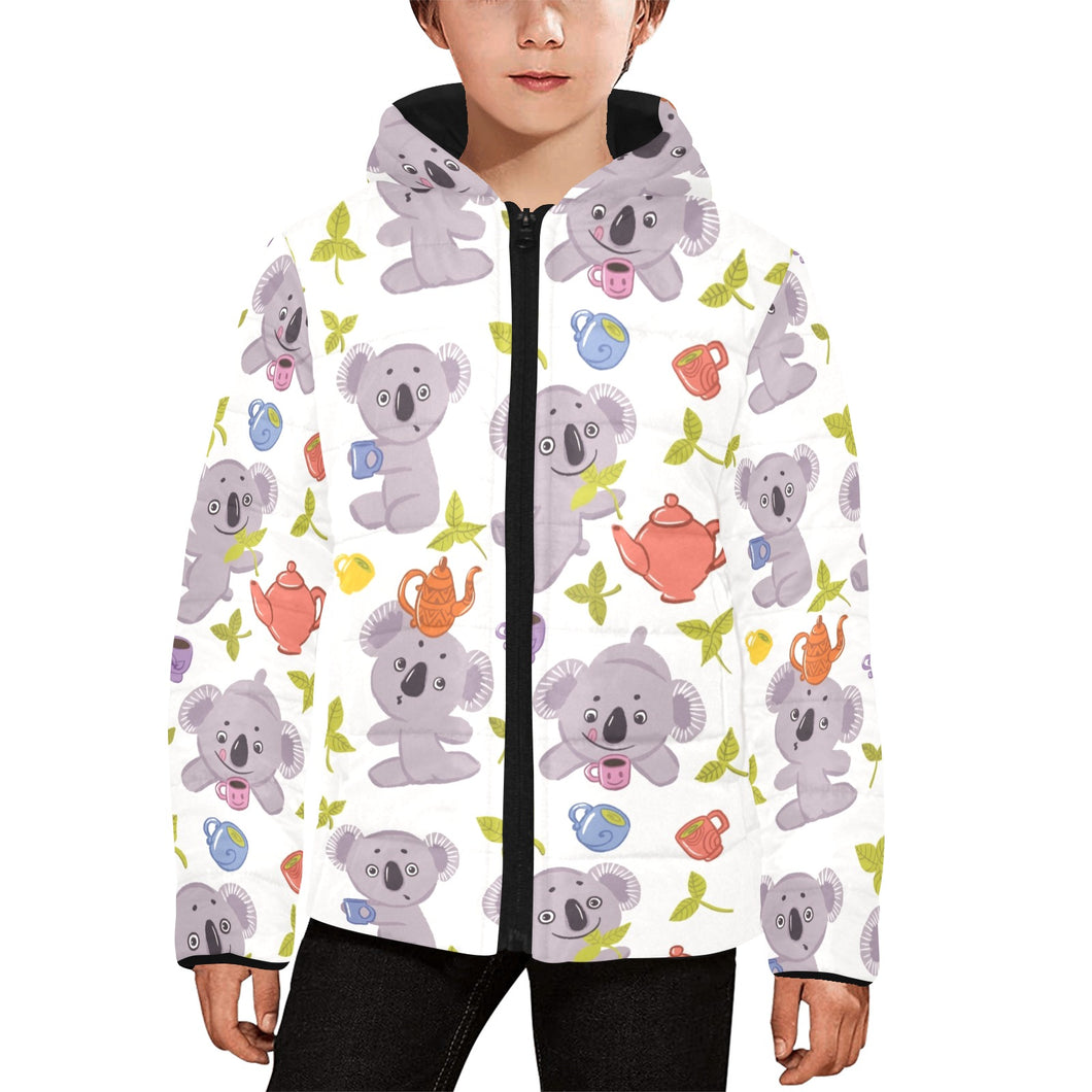 Cute koalas teapots tea Kids' Boys' Girls' Padded Hooded Jacket