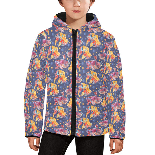 Goldfish Pattern Print Design 05 Kids' Boys' Girls' Padded Hooded Jacket
