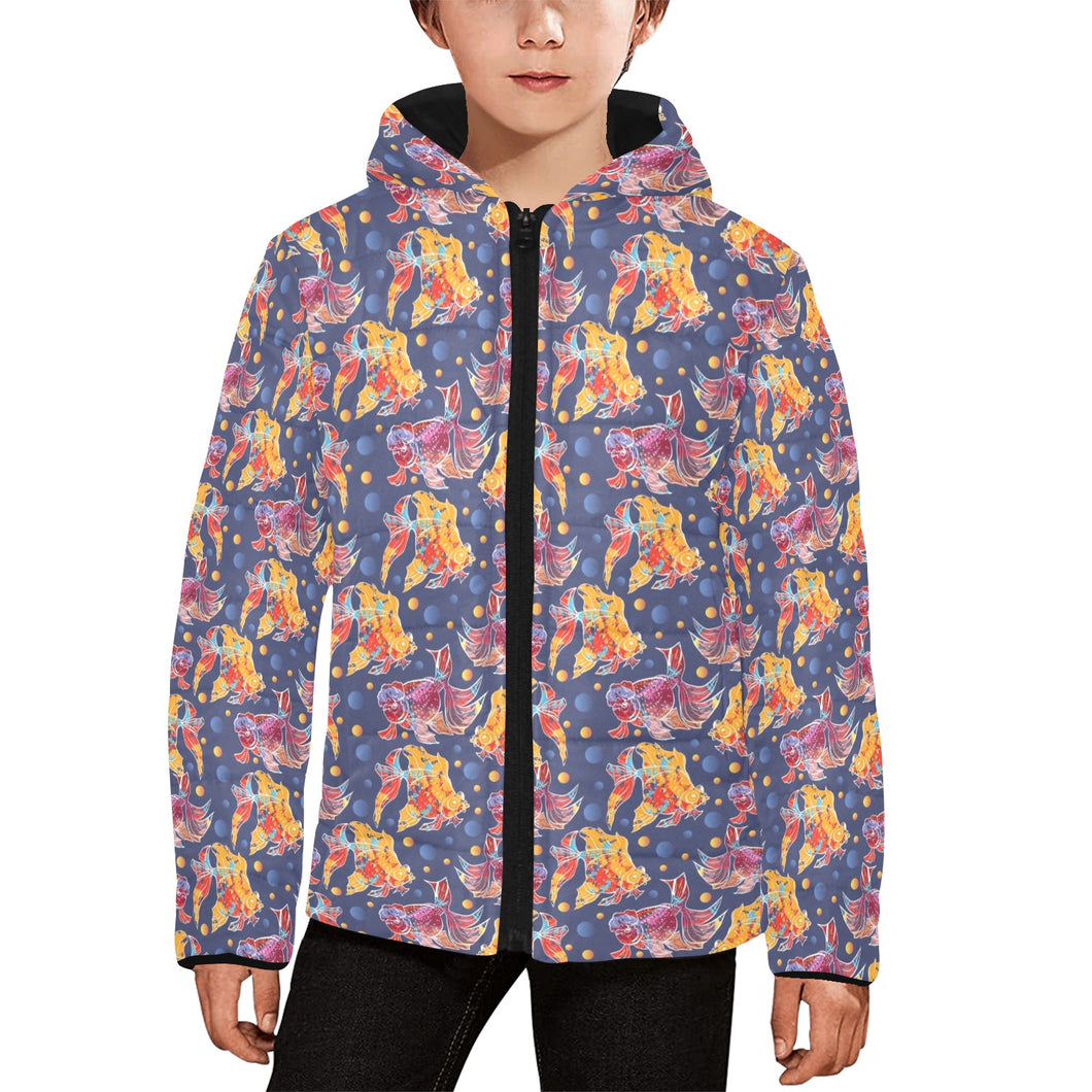 Goldfish Pattern Print Design 05 Kids' Boys' Girls' Padded Hooded Jacket