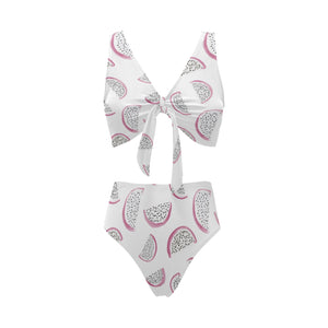 dragon fruit pattern Chest Bowknot High Waisted Bikini Swimsuit