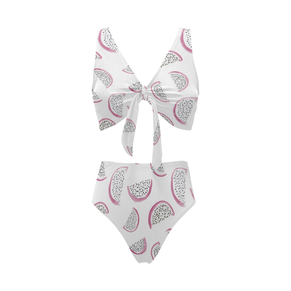 dragon fruit pattern Chest Bowknot High Waisted Bikini Swimsuit