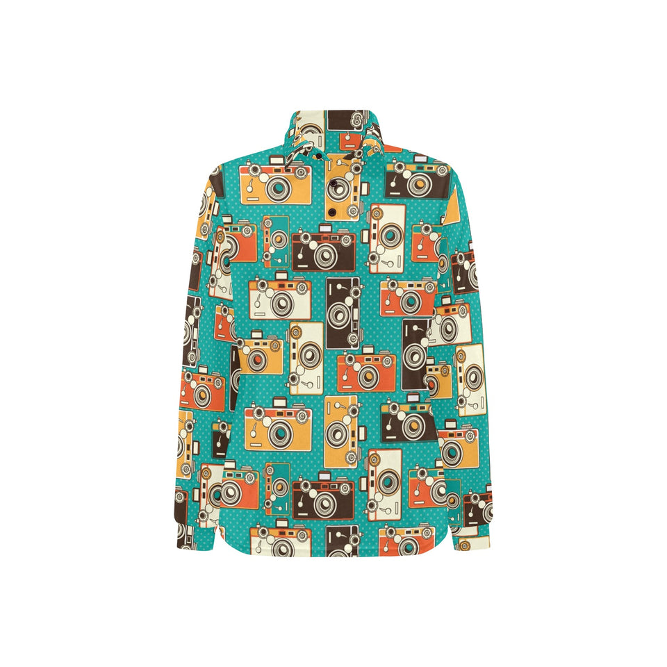 Camera Pattern Print Design 03 Women's Long Sleeve Polo Shirt