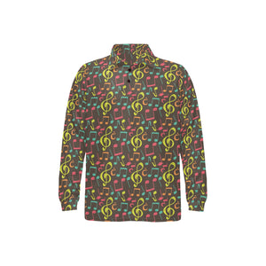 Music Notes Pattern Print Design 05 Men's Long Sleeve Polo Shirt
