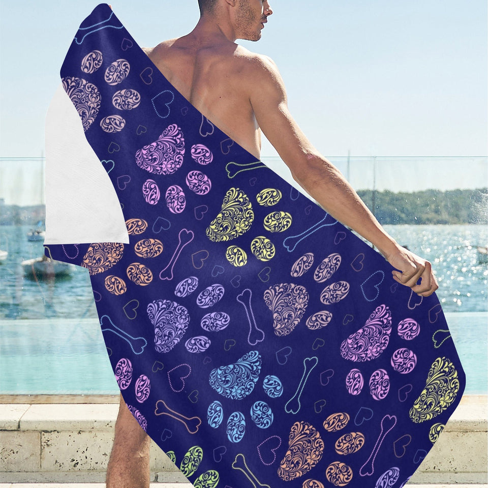 Dog Paws Pattern Print Design 02 Beach Towel