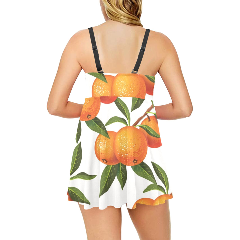 Oranges pattern background Chest Sexy Pleated Two Piece Swim Dress