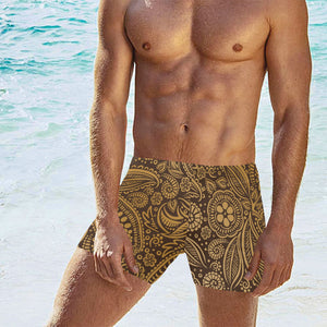 cacao beans tribal polynesian pattern background Men's Swimming Trunks