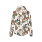 Monkey red hibiscus flower palm leaves floral patt Women's Padded Hooded Jacket
