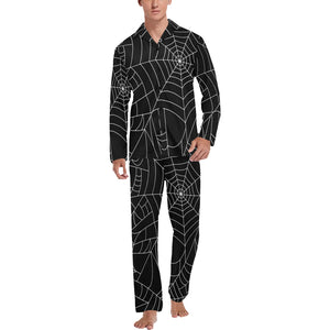 Spider web pattern Black background white cobweb Men's Long Pajama Set