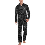 Spider web pattern Black background white cobweb Men's Long Pajama Set