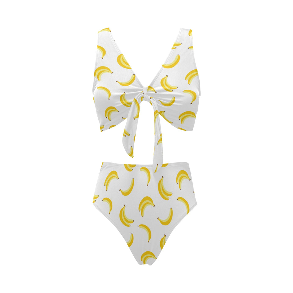 Banana pattern Chest Bowknot High Waisted Bikini Swimsuit