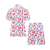 British Pattern Print Design 01 Men's V-Neck Short Pajama Set