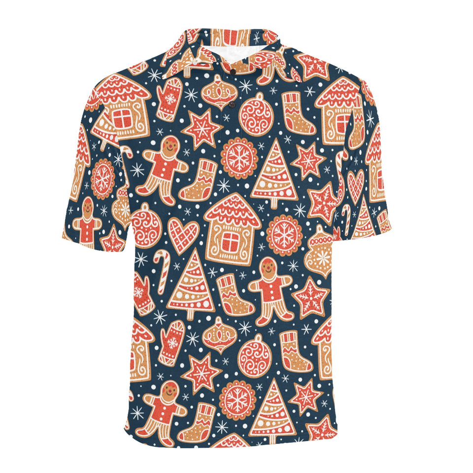 Christmas gingerbread cookie pattern Men's All Over Print Polo Shirt