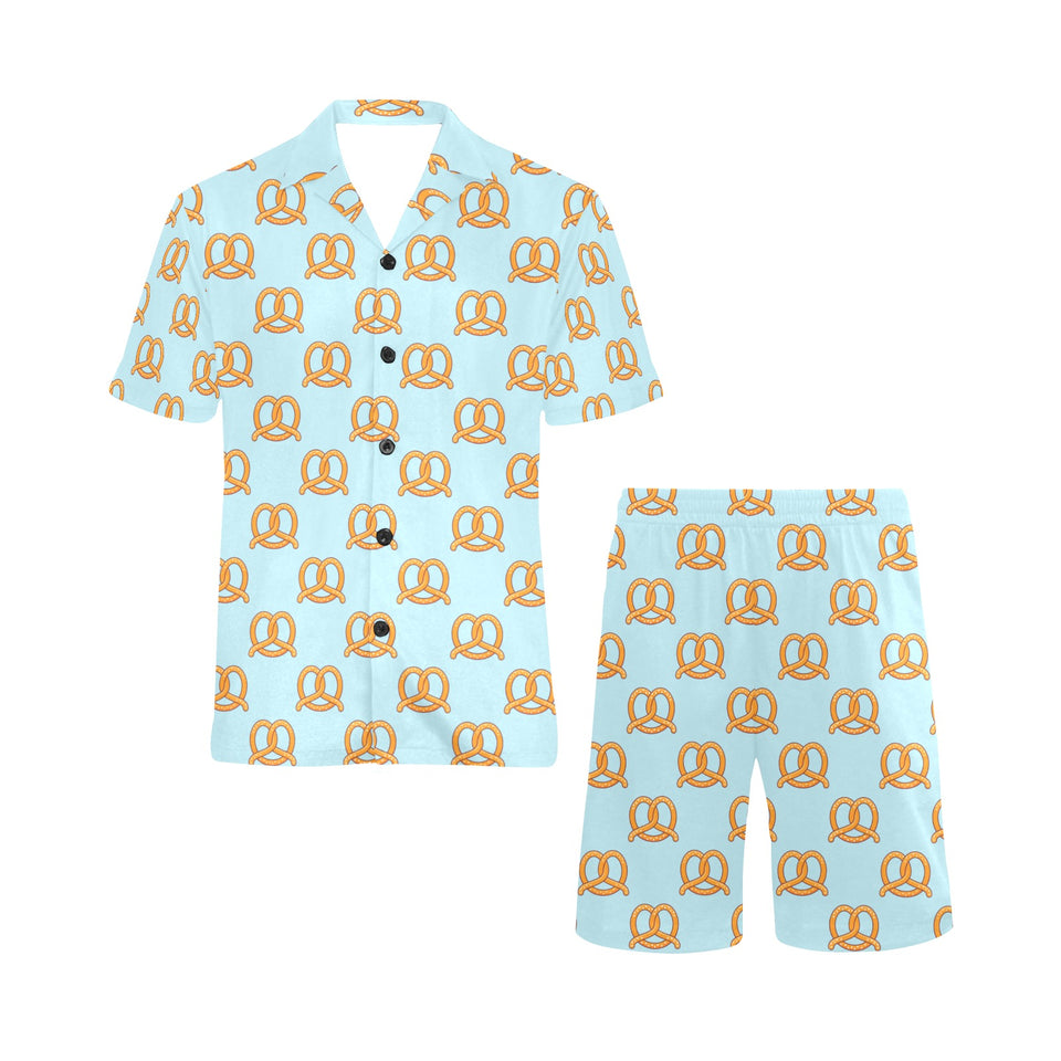 Pretzels Pattern Print Design 03 Men's V-Neck Short Pajama Set