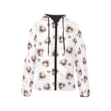 Cute pugs pink heart paw pattern Women's Padded Hooded Jacket